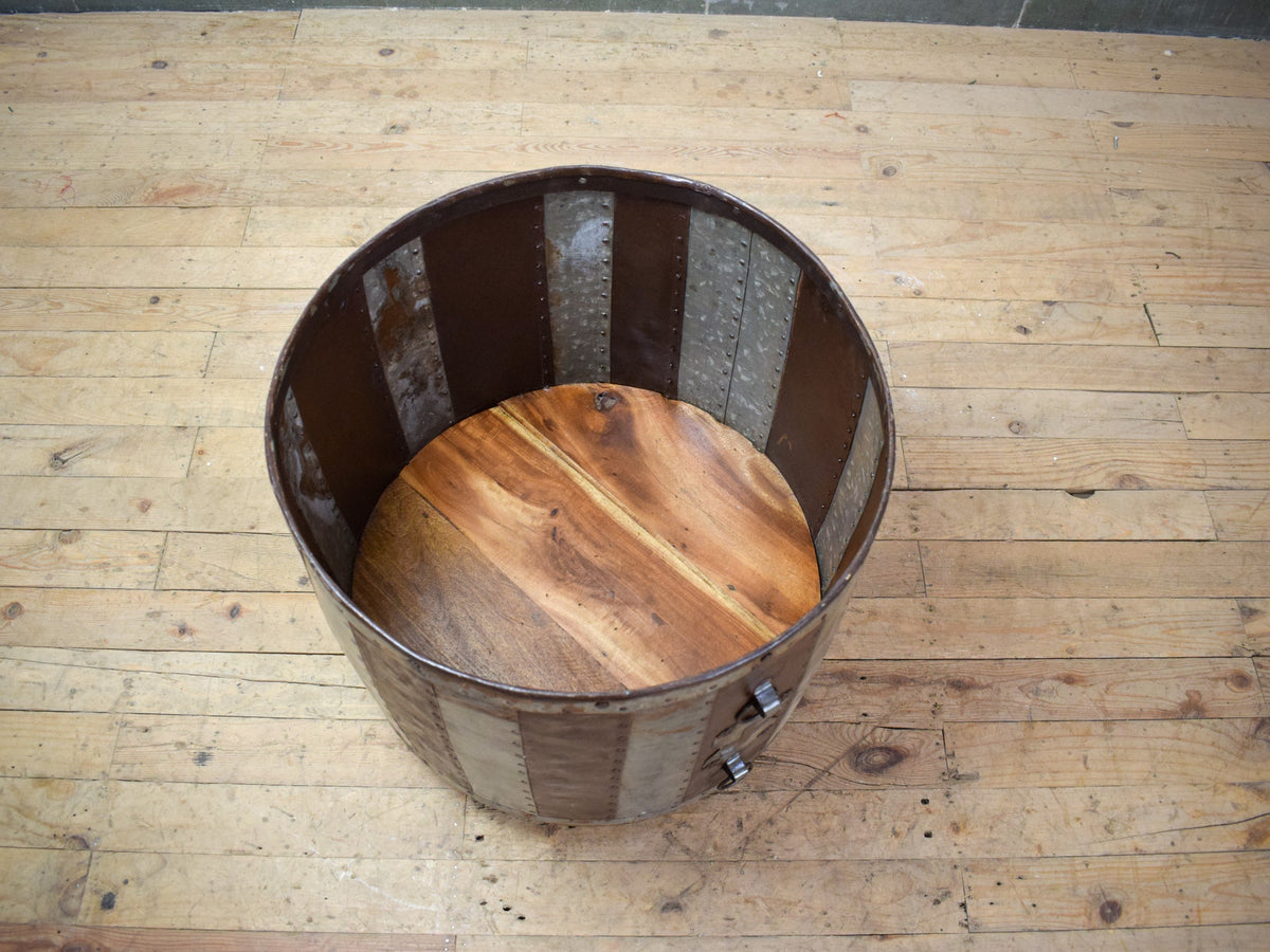 Vintage Metal Planter On Wooden Stand