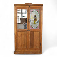Vintage Indian Wooden Cupboard Cabinet with Reverse Glass Painting and Mirror.