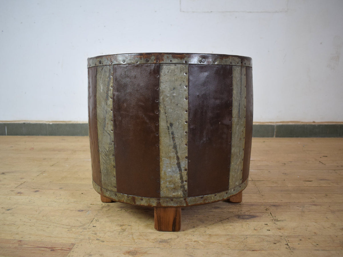 Vintage Metal Planter On Wooden Stand