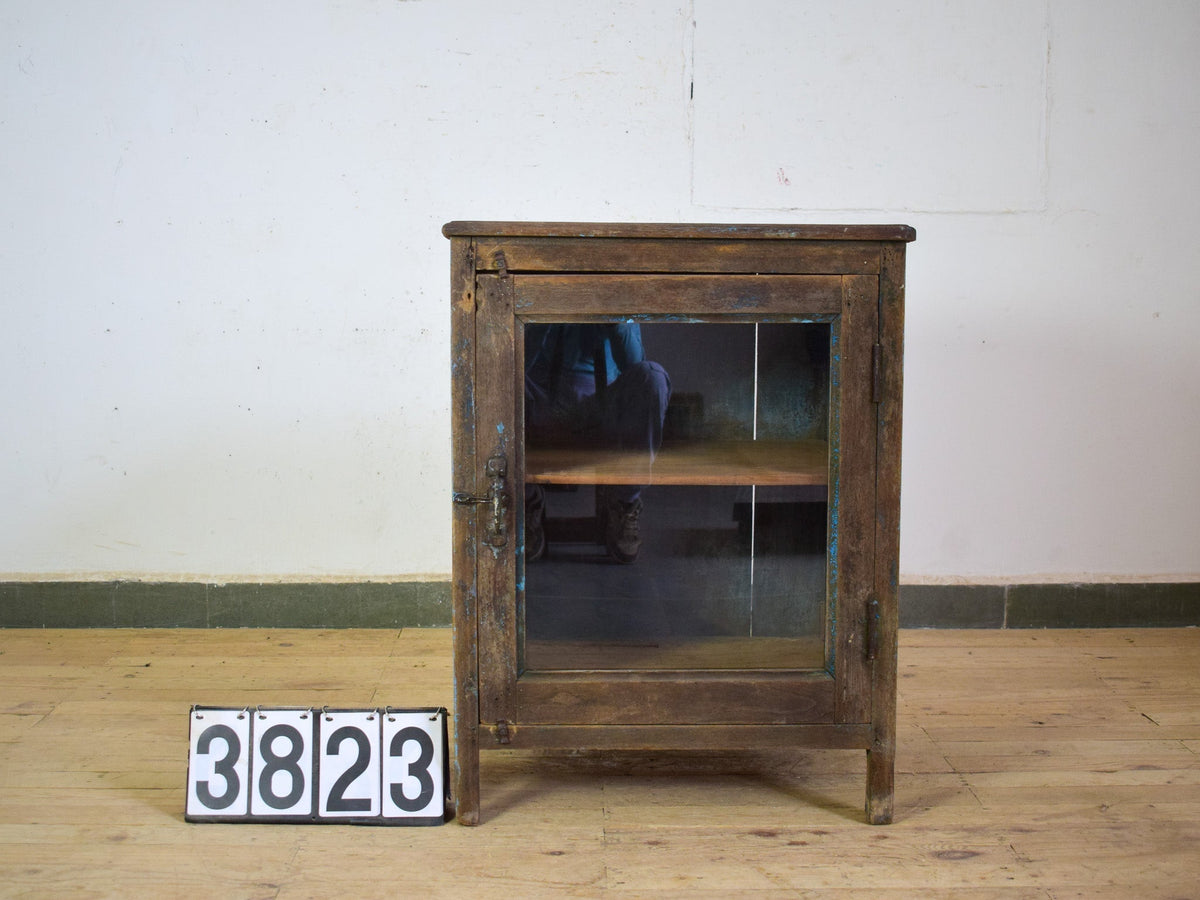 Vintage Worn Painted Rustic Cupboard Cabinet
