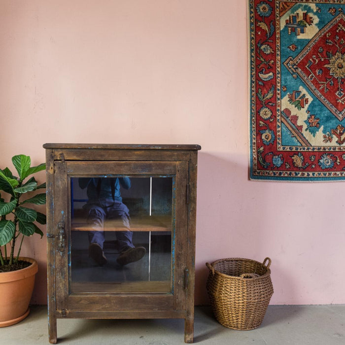 Vintage Worn Painted Rustic Cupboard Cabinet