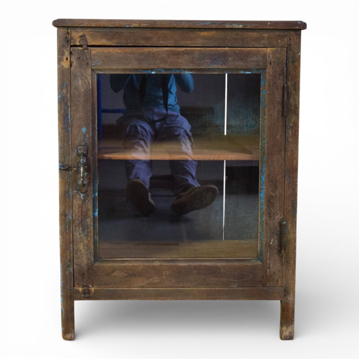 Vintage Worn Painted Rustic Cupboard Cabinet