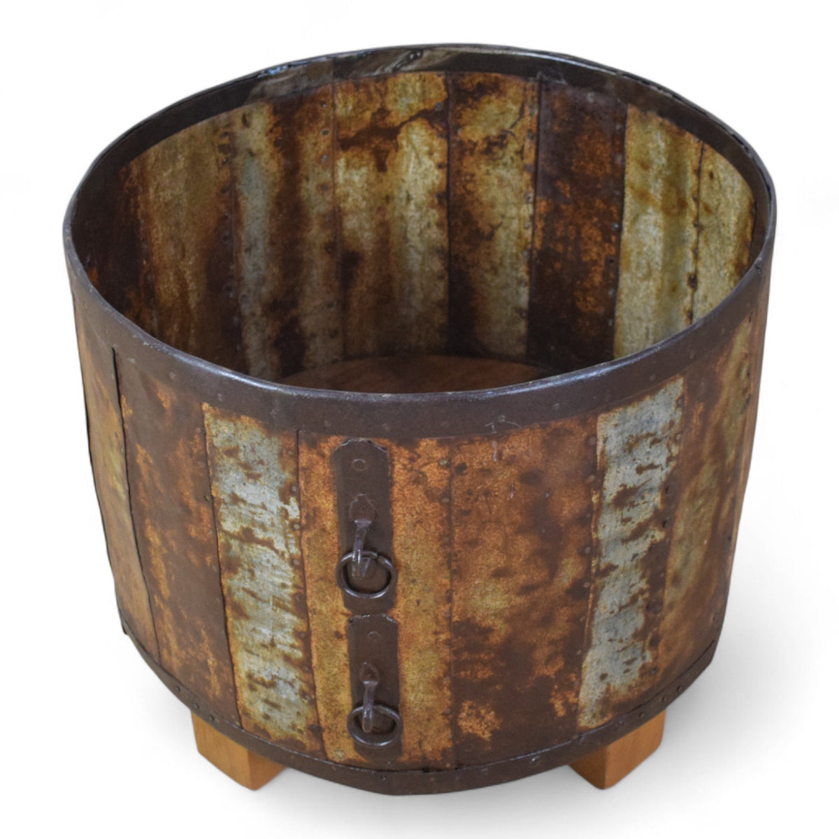 Vintage Metal Planter On Wooden Stand