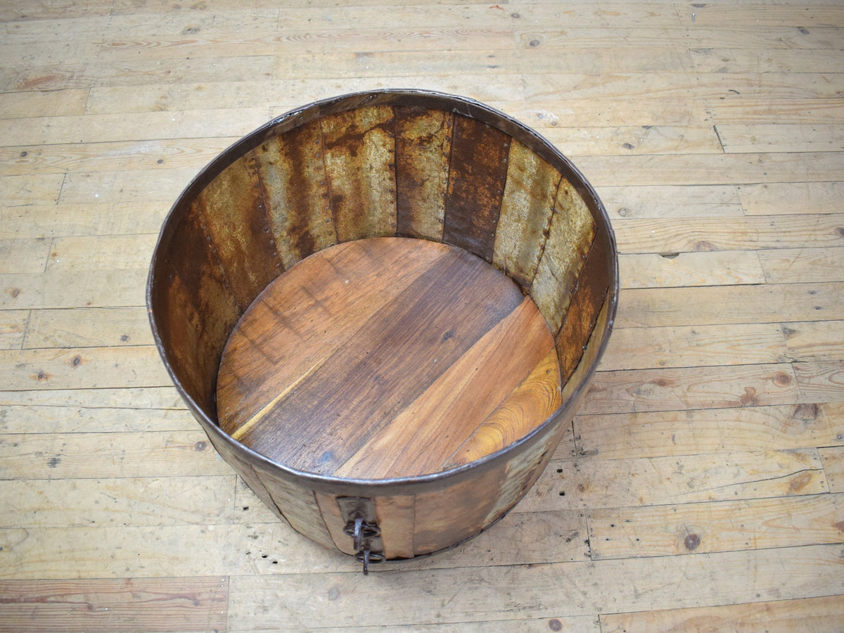 Vintage Metal Planter On Wooden Stand