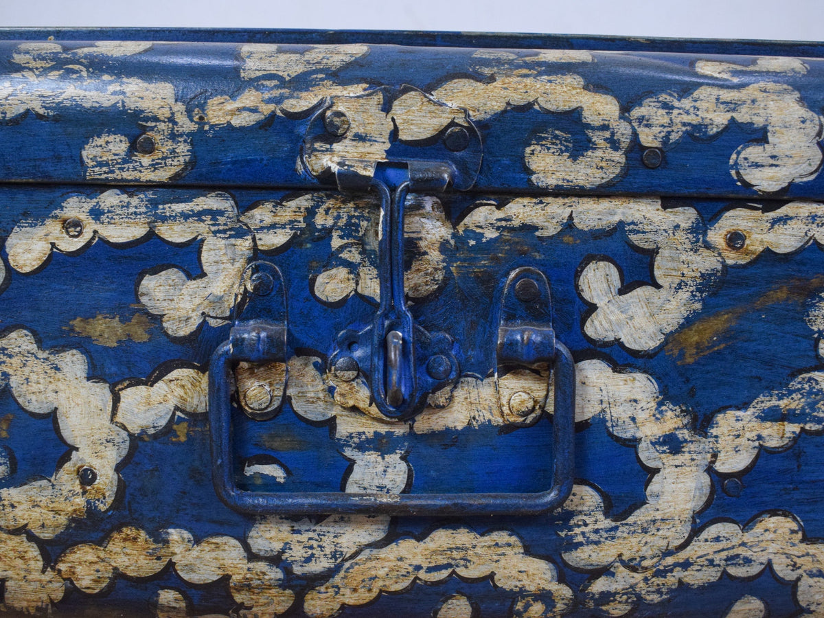 Vintage Indian Hand Painted Metal Travel Trunk Chest