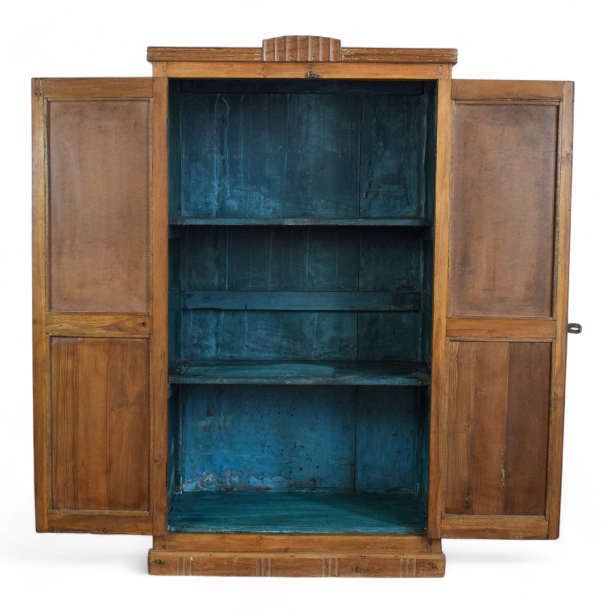 Vintage Indian Wooden Cupboard Cabinet with Reverse Glass Painting and Mirror.