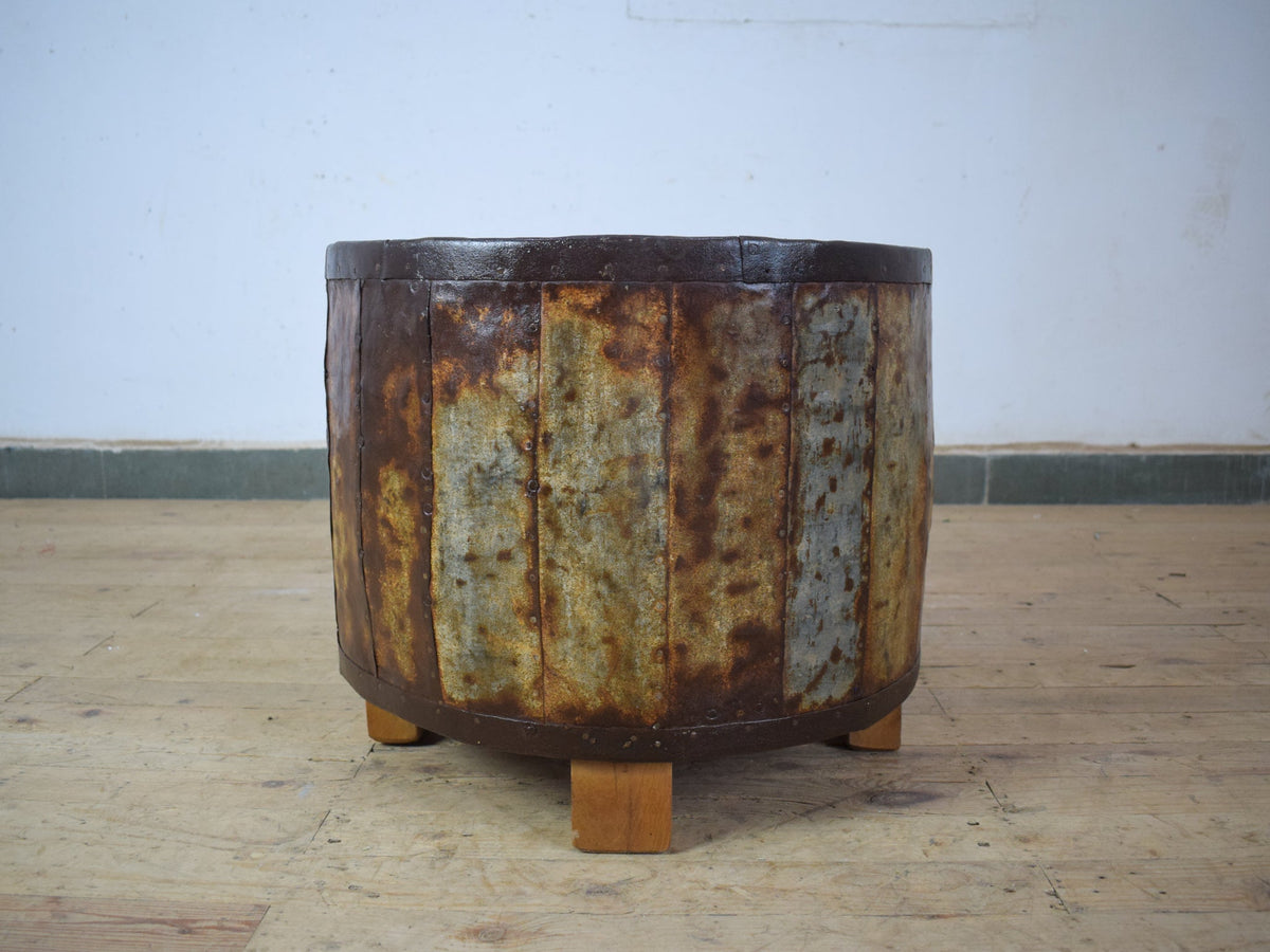Vintage Metal Planter On Wooden Stand