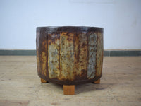 Vintage Metal Planter On Wooden Stand