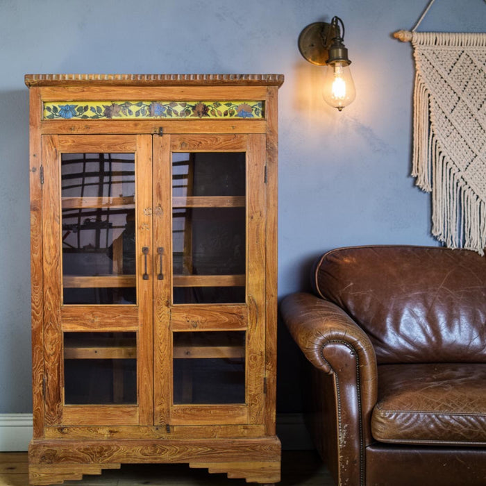 Vintage Worn Painted Rustic Cupboard Cabinet