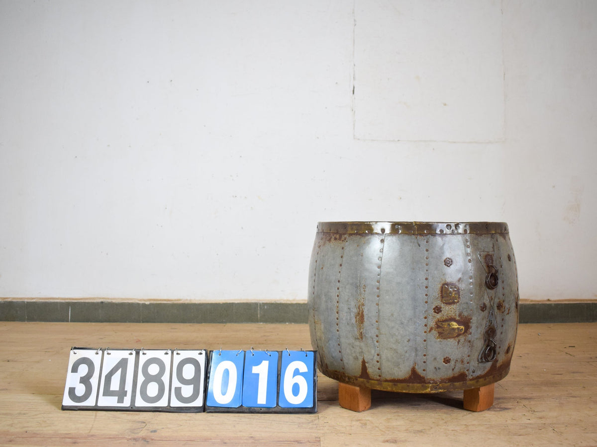 Vintage Metal Planter On Wooden Stand
