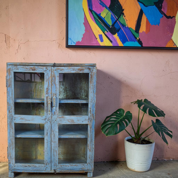 Vintage Worn Painted Rustic Cupboard Cabinet