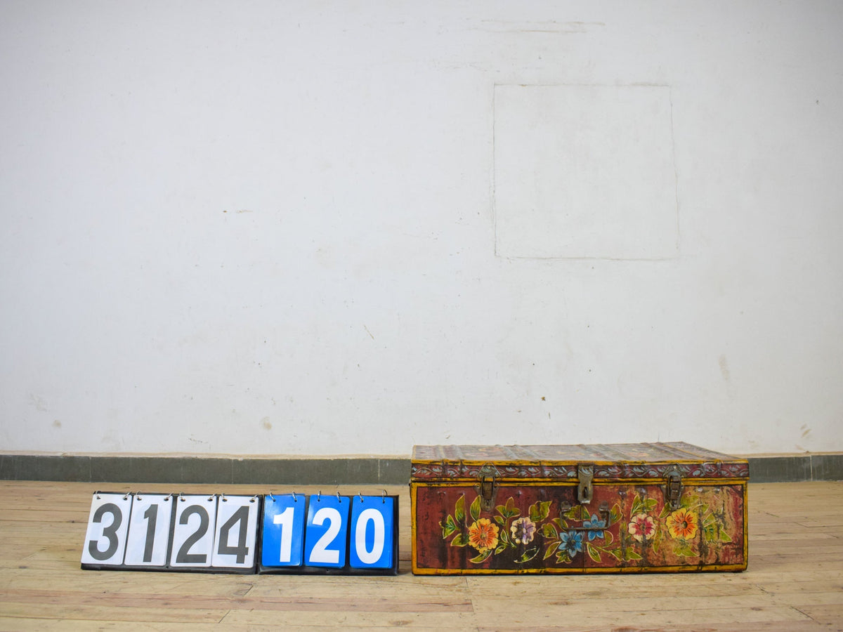Vintage Indian Hand Painted Metal Travel Trunk Chest