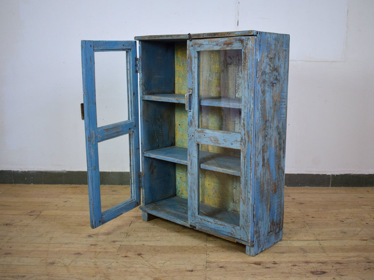 Vintage Worn Painted Rustic Cupboard Cabinet