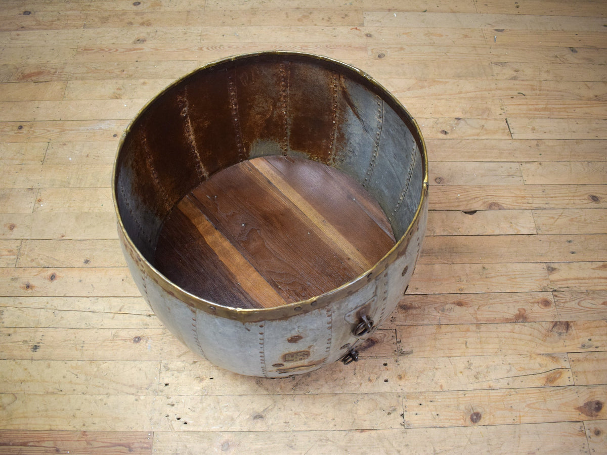 Vintage Metal Planter On Wooden Stand