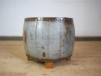 Vintage Metal Planter On Wooden Stand