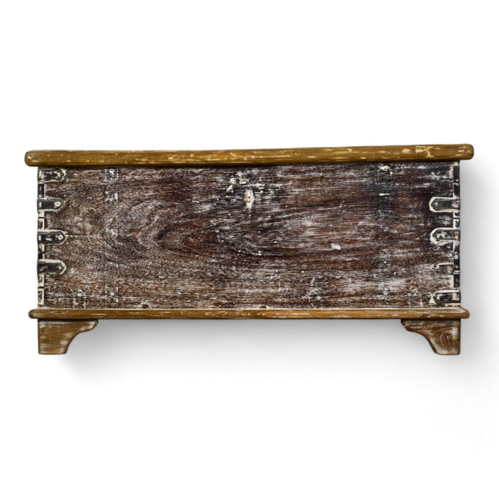 Vintage Rustic Worn Wooden Metal Bound Chest Box