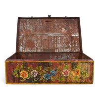 Vintage Indian Hand Painted Metal Travel Trunk Chest
