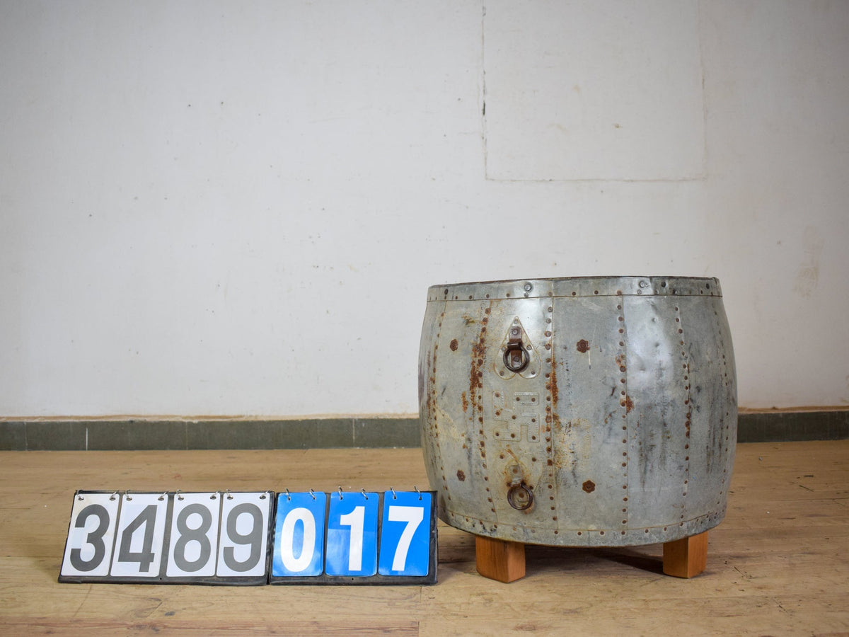 Vintage Metal Planter On Wooden Stand