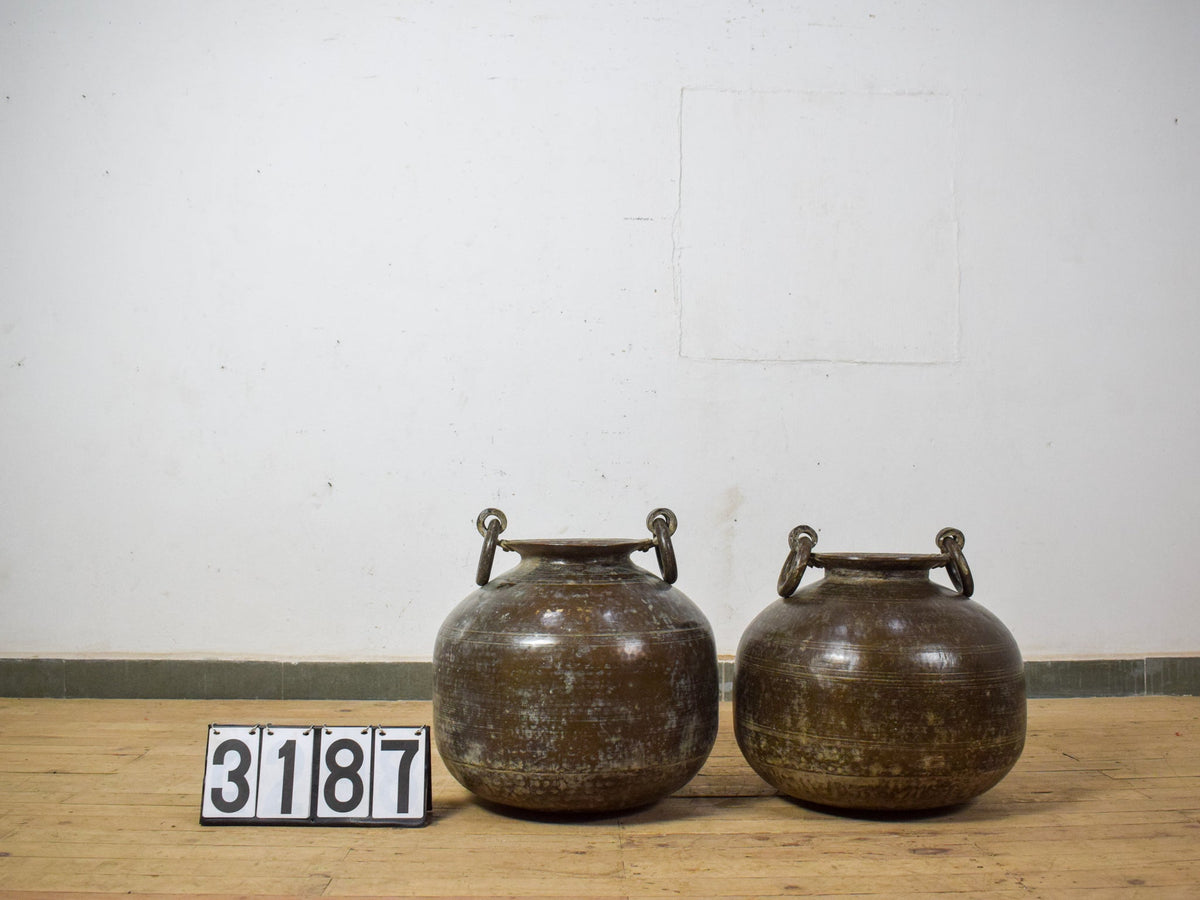 Large Pair of Antique Matki Solid Brass Water Pot