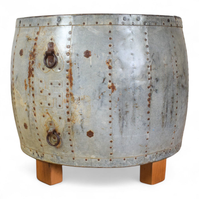 Vintage Metal Planter On Wooden Stand