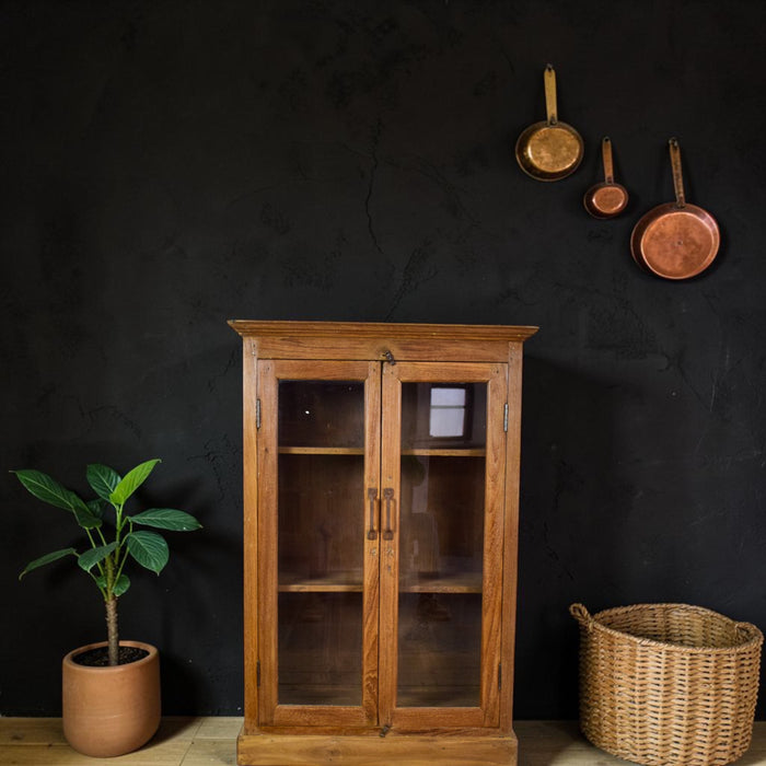 Vintage Rustic Wooden And Glass Cupboard Cabinet