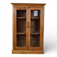 Vintage Rustic Wooden And Glass Cupboard Cabinet