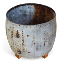Vintage Metal Planter On Wooden Stand