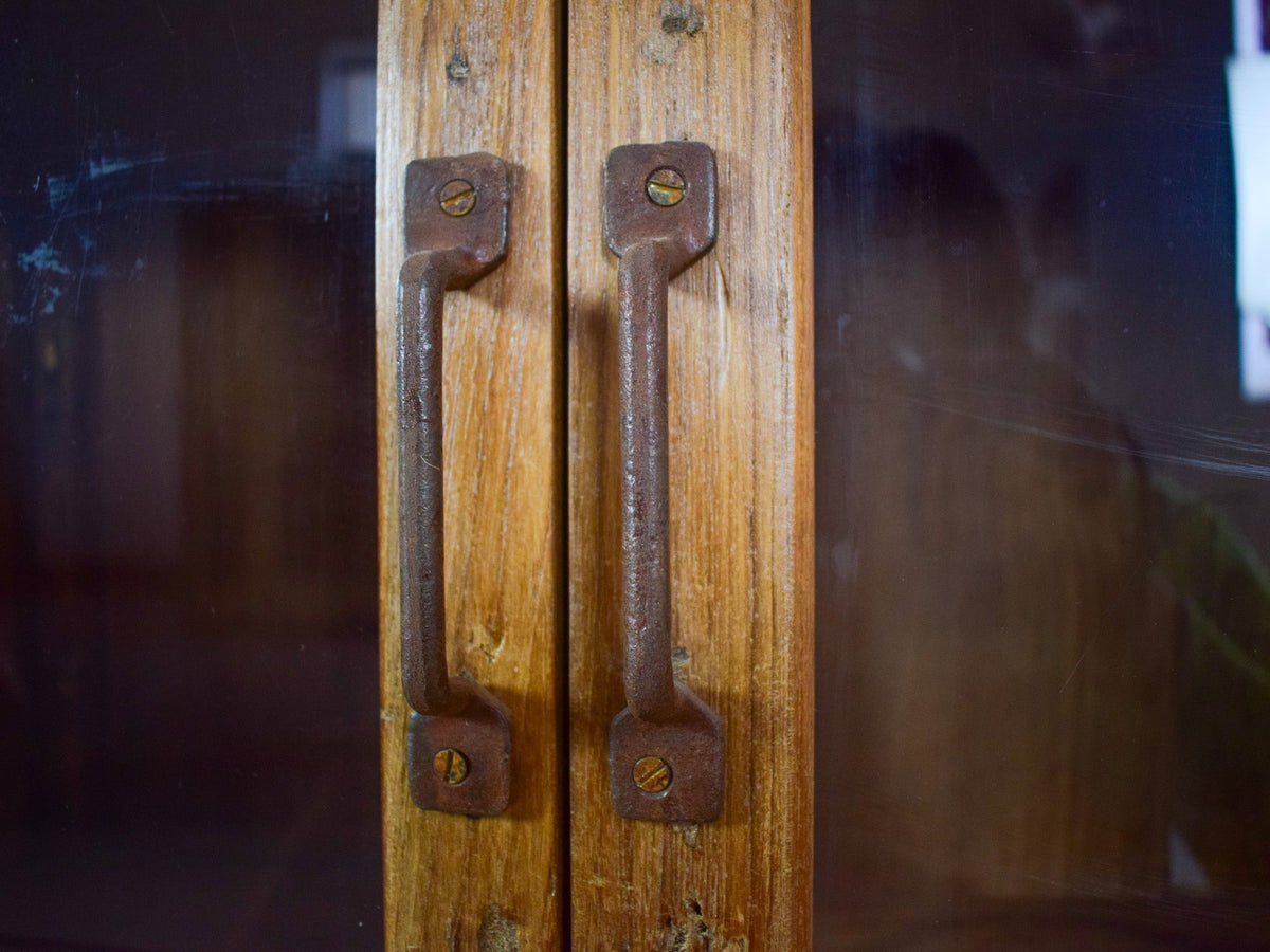 Vintage Rustic Wooden And Glass Cupboard Cabinet