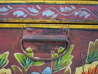 Vintage Indian Hand Painted Metal Travel Trunk Chest