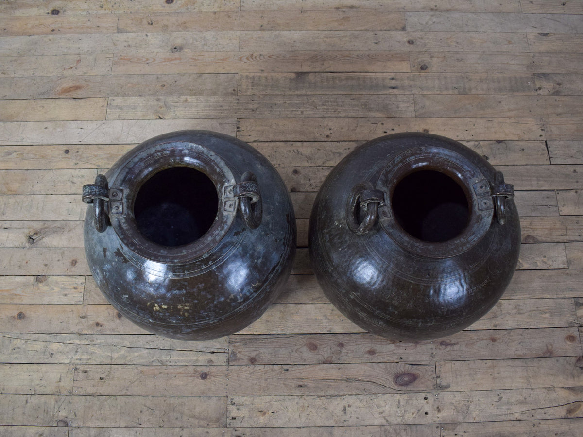 Large Pair of Antique Matki Solid Brass Water Pot