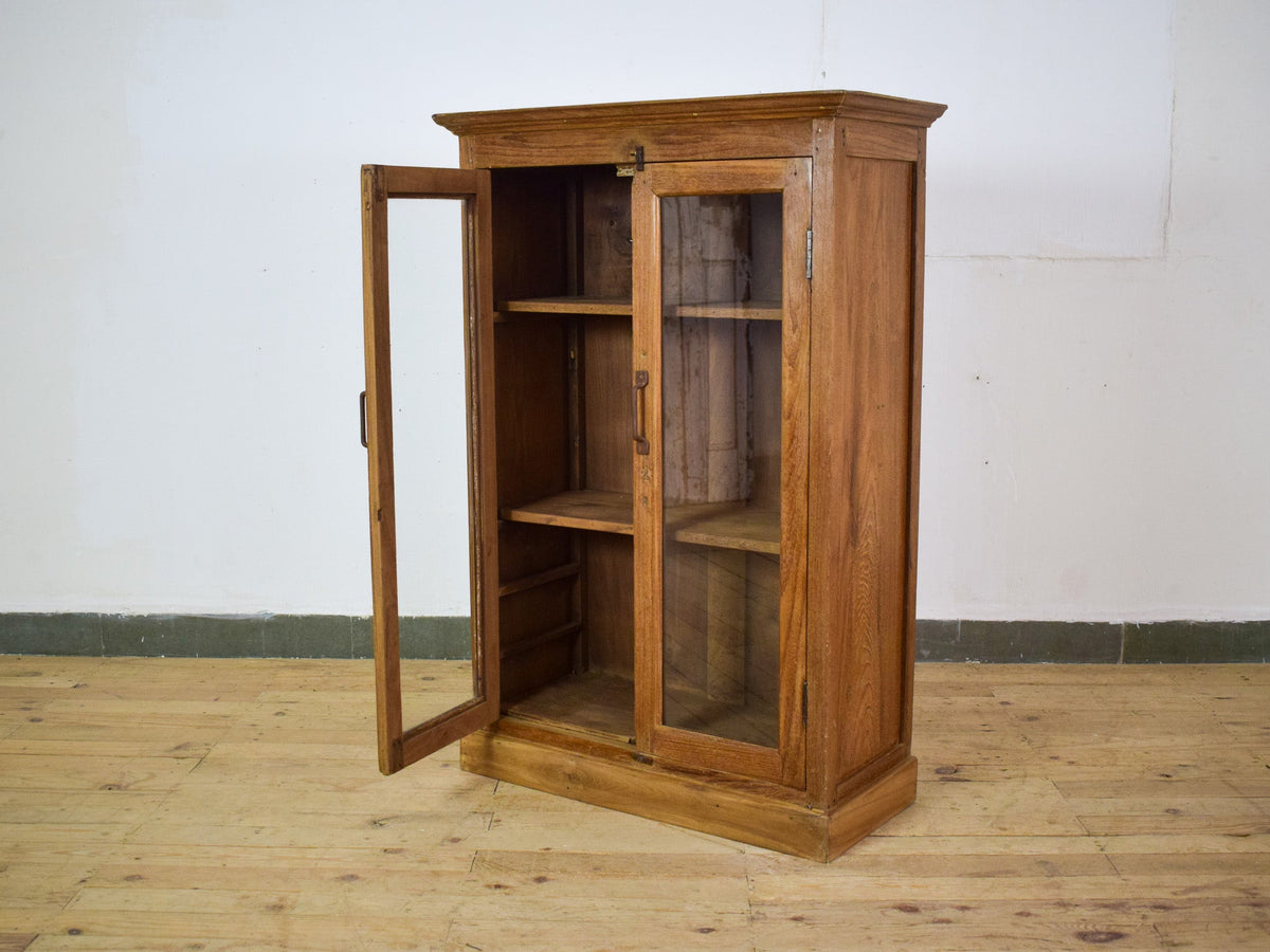 Vintage Rustic Wooden And Glass Cupboard Cabinet