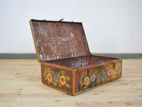 Vintage Indian Hand Painted Metal Travel Trunk Chest