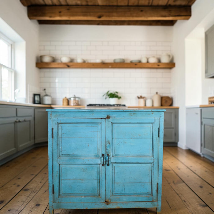 Vintage Painted Kitchen Island Cupboard Cabinet