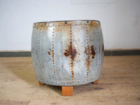 Vintage Metal Planter On Wooden Stand