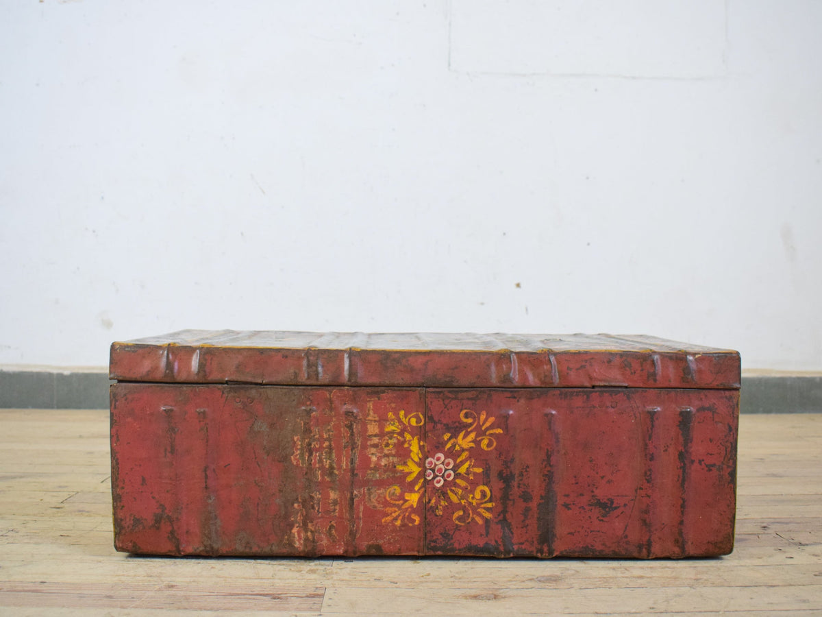 Vintage Indian Hand Painted Metal Travel Trunk Chest