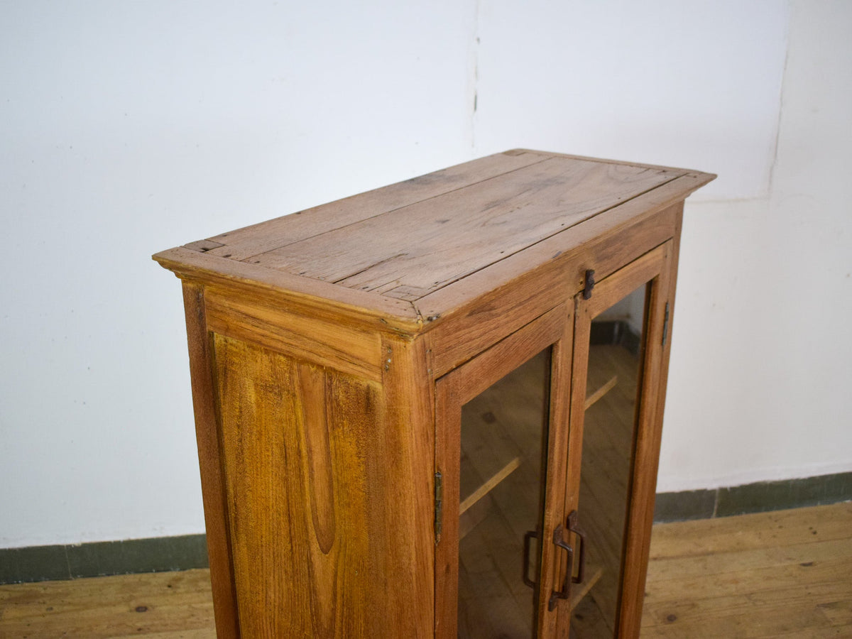 Vintage Rustic Wooden And Glass Cupboard Cabinet