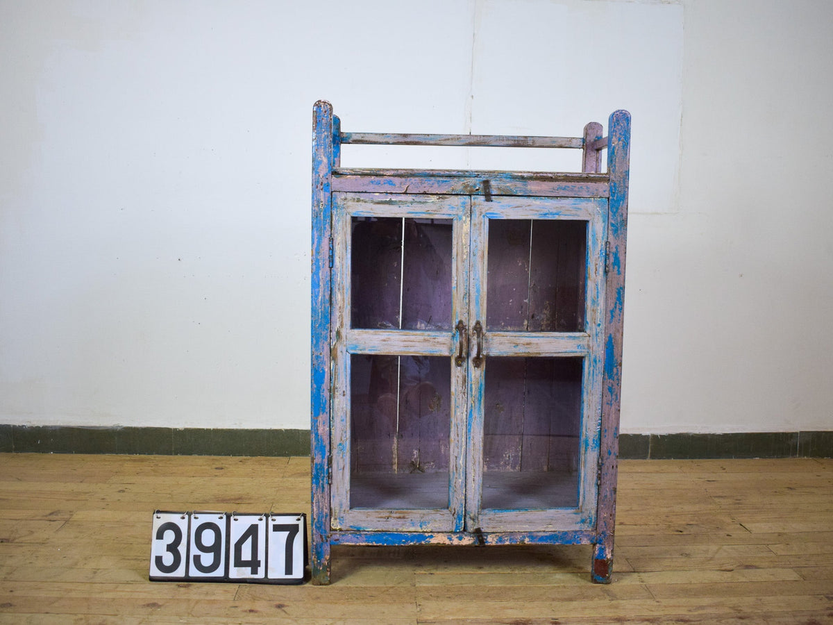 Vintage Worn Painted Rustic Cupboard Cabinet