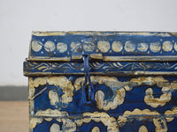 Vintage Indian Hand Painted Metal Travel Trunk Chest Coffee Table
