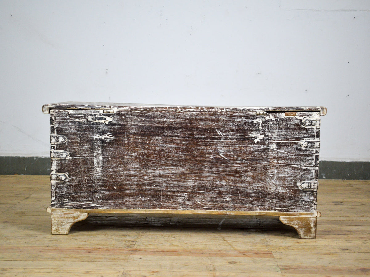 Vintage Rustic Worn Wooden Metal Bound Chest Box