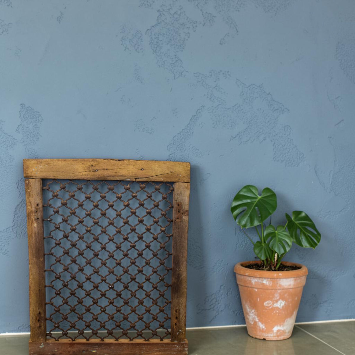 Vintage Wooden Iron Metal Indian Jali Window Frame