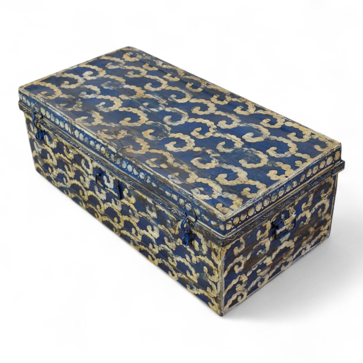 Vintage Indian Hand Painted Metal Travel Trunk Chest Coffee Table