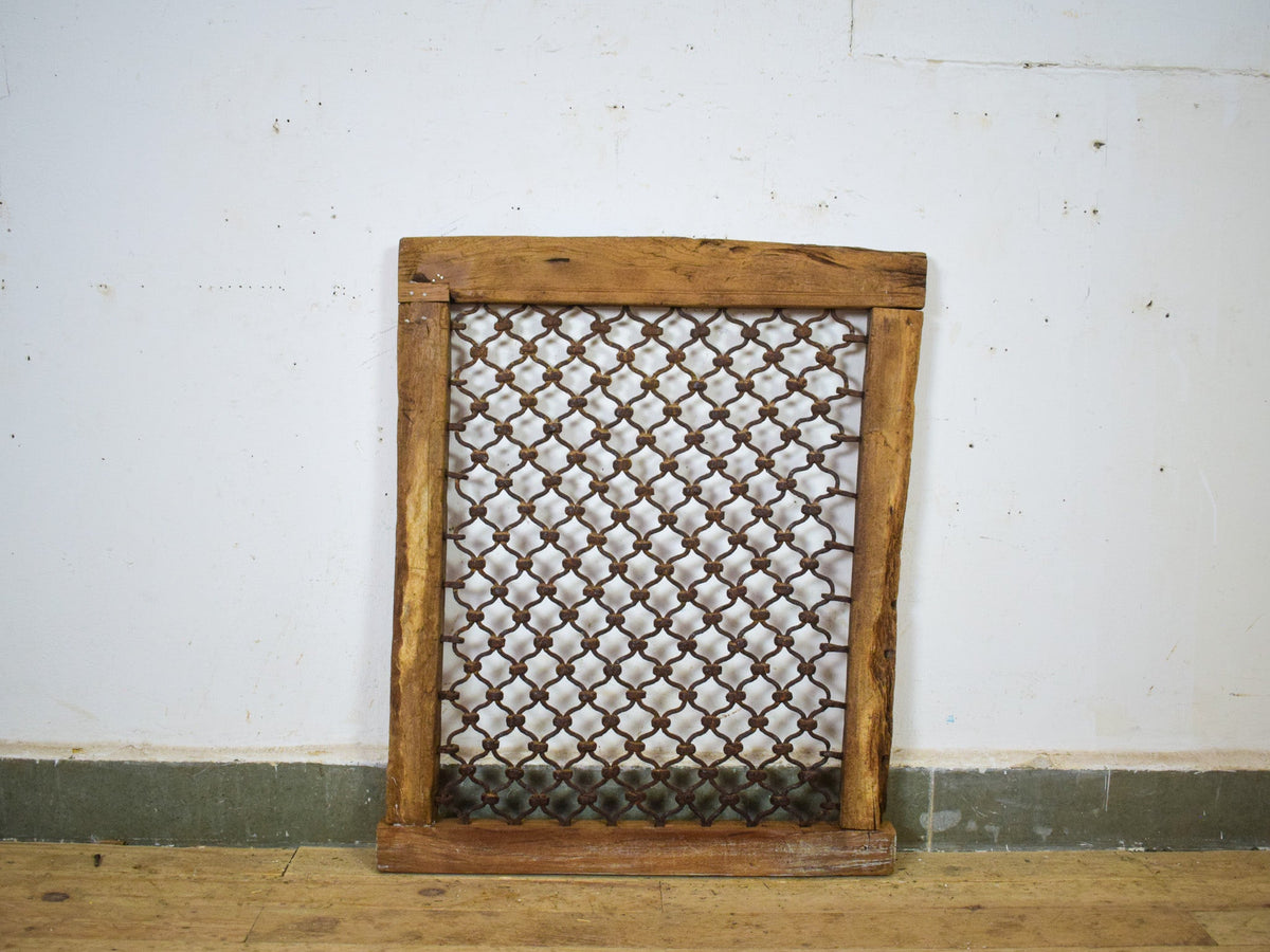 Vintage Wooden Iron Metal Indian Jali Window Frame