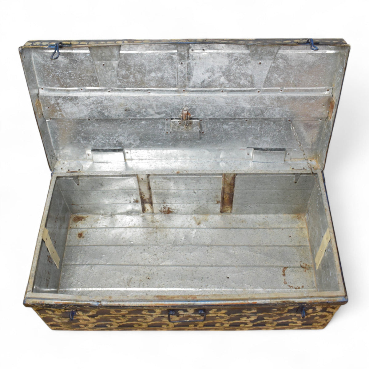 Vintage Indian Hand Painted Metal Travel Trunk Chest Coffee Table