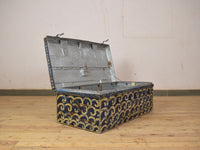 Vintage Indian Hand Painted Metal Travel Trunk Chest Coffee Table