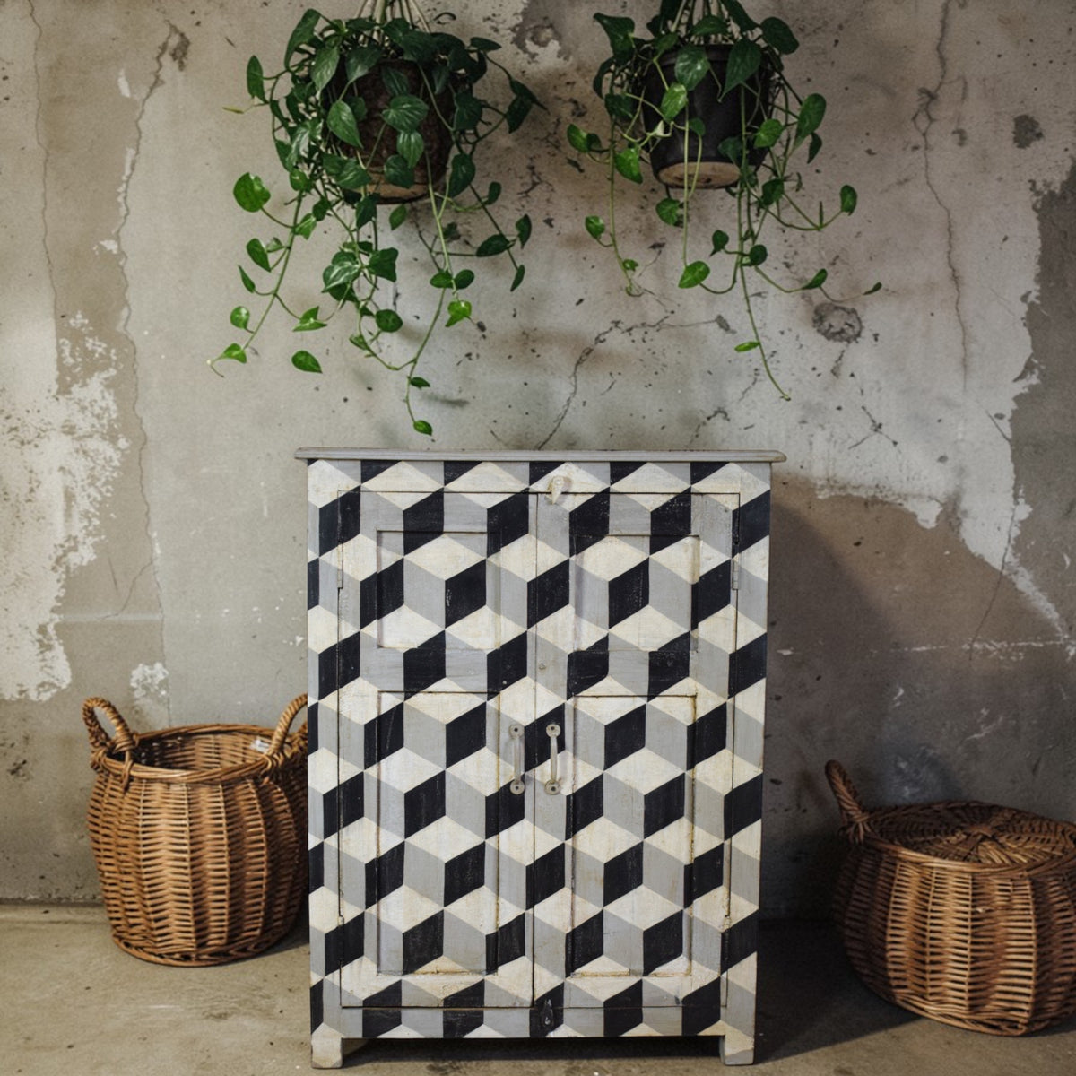 Geometric Hand Painted Cupboard