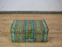 Vintage Indian Hand Painted Metal Travel Trunk Chest
