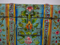 Vintage Indian Hand Painted Metal Travel Trunk Chest