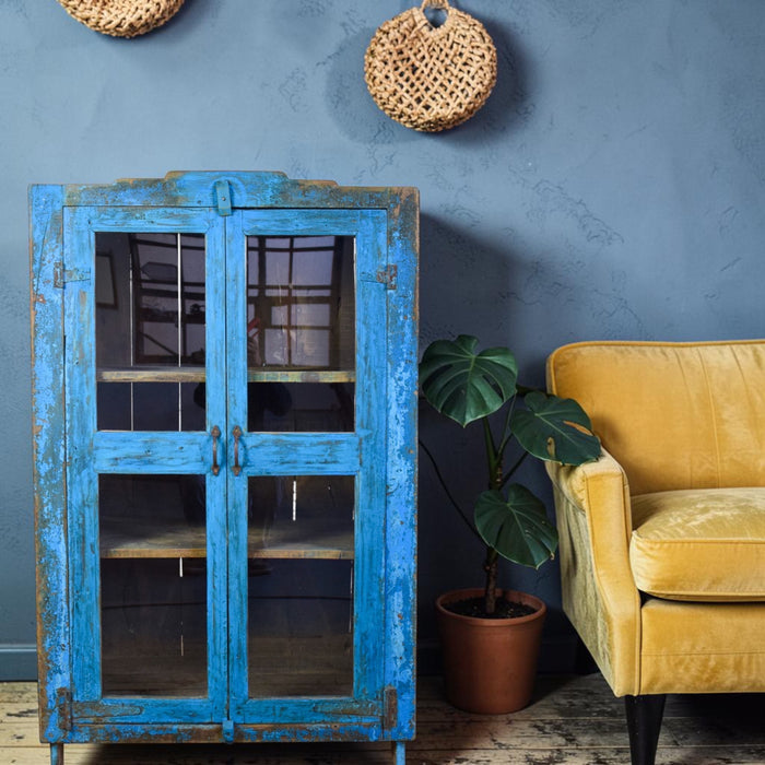 Vintage Worn Painted Rustic Cupboard Cabinet
