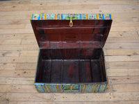 Vintage Indian Hand Painted Metal Travel Trunk Chest
