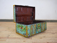 Vintage Indian Hand Painted Metal Travel Trunk Chest